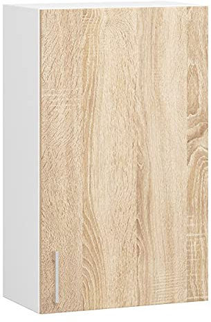 AKORD Armario de Pared de Cocina W50, Sistema Lima, Blanco, 50 cm, 1 Puerta, Roble Sonoma, Mate, 2 estantes, 50x30,5x72 cm
