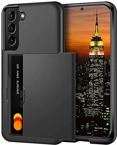 Coolden Handyhülle für Samsung Galaxy S23 Hülle mit Kartenfach Armor Stoßfest Hülle Silikon Weiches TPU Bumper Cover Case Heavy Duty Schutzhülle Brieftasche Etui Handyhülle für Samsung S23 Schwarz