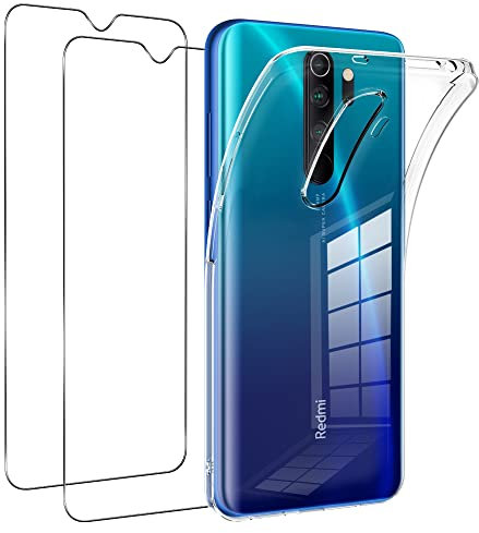 Vauki für Xiaomi Redmi Note 8 Pro Hülle mit Schutzfolie 2 Stück,Ultra Dünn Transparent Silikon Handyhülle und Displayschutzfolie,Slim Soft Stoßfeste Schutzhülle für Redmi Note 8 Pro 6.53