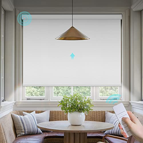 Canisteo Motorized Roller Shades for Windows with Remote Control, 100% Blackout Smart Blinds Rechargeable Motor Cordless for Home and Office, Essential White, 26 W X 72 H
