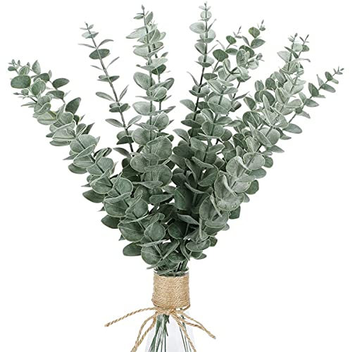 Witeygai 12 Stück Künstliche Eukalyptus Zweige Blätter, Pflanzen Eukalyptusblätter Deko Eukalyptus Zweige Kunstpflanzen Plastikpflanzen Eukalyptuszweige für Blumenarrangement Garten
