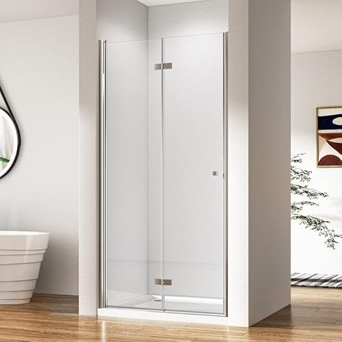 Duschkabine in Nische Falttür 90x185cm Faltbar Duschabtrennung, Silber Faltbare Duschwand Dusche Nischentür mit 5 mm Nano ESG Sicherheitsglas Komplettdusche Duschtür Glas Leichte Reinigung