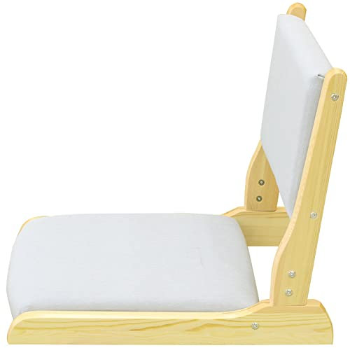 Klappbarer Tatami-stuhl mit Rückenlehne, Meditations-bodenstuhl Tragbarer Japanischer Beinloser Stuhl Holz Faules Sofa, Erkerfenster Balkon Wohnzimmerstuhl Bodensitz(52x43x45cm(20x17x18inch), White)