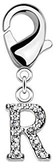 beyoutifulthings Damen Charm-Anhänger Buchstabe R Silber Zirkonia Clear Bettel-Armband Charm-träger Fuß-kettchen Hals-kette Chirurgenstahl