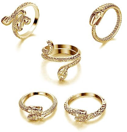 Dervivea Boho Geschichtet Schlange Knöchel Ringe Gold Stapelbar Serpent Offene Ringe Punk Schlange Fingerringe Multi Schlange Ringe Set Schmuck Für Frauen Und Mädchen 5pcs