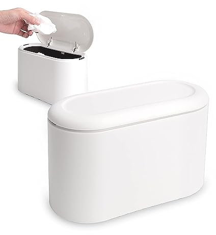 Mini Countertop Wastebasket Office Desktop Paper Bin Mini Portable Table Waste Bin Trash Can Desk Bin with Lid Table Desktop Dustbin for Bathroom Worktop Kitchen Makeup Holder White