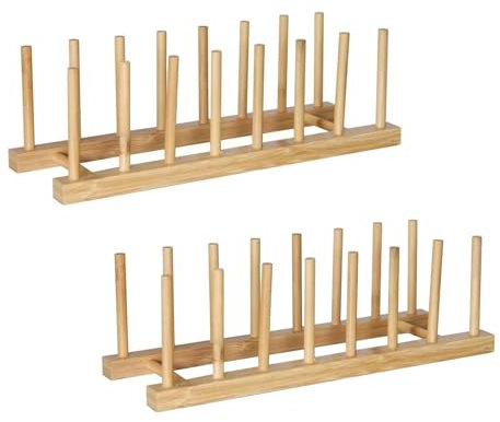 CLKE 2 Stück Tellerständer, Plate Holder mit 7 Slots, Tellerhalter aus 100% Kiefernholz, Topfdeckelhalter, Geschirrabtropfgestell, für Schneidebrett, Topf Deckel, Teller, Schüssel, Tassen