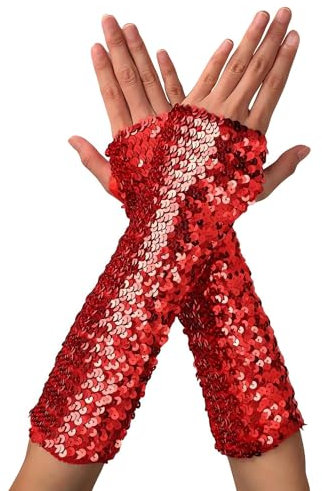 Pailletten Handschuhe für Damen, Bühnenauftritt lange glitzernde fingerlose Pailletten Handschuhe, elastische glänzende Tanzhandschuhe für Maskerade Partys, Rave, Halloween, Cosplay, Opernaufführungen