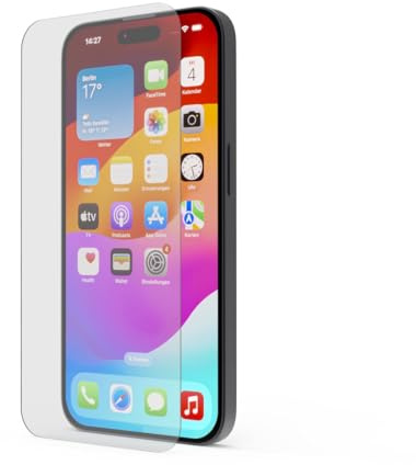 Hama Schutzglas für Apple iPhone 15 Plus/15 Pro Max (iPhone 15 Glasschutz mit 9H Härte kratzfest u. stoßfest, gehärtetes Sicherheitsglas Schutzklasse 7, Displayschutz) transparent