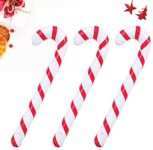 Vulevirtue 3 Stück 90cm Aufblasbare Zuckerstangen Weihnachtsdeko, Rot-Weiß