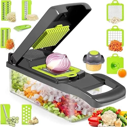 AMJI MIX Vegetable Chopper, Onion Chopper, Mandolin Slicer,Pro 12 in 1professional food Choppermultifunctional Vegetable Chopper and Slicer, Dicing Machine, AdjustableVegetable Cutter With Container