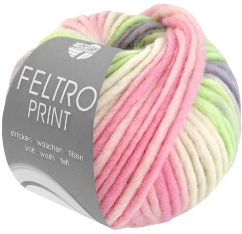 Lana Grossa FELTRO PRINT 50 g moderne Filzwolle in Print-Farben (schrumpft beim Waschen ca. 30-40%) 50 m, Farbe:1302 - Rosa/Pastellgrün/Hellgrau/Natur