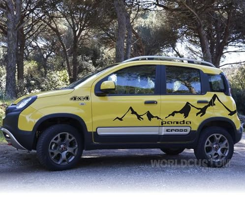 Adesivi Stickers Grafica Montagne compatibili con Fiat Panda Cross 4x4 Off Road (Nero Opaco)