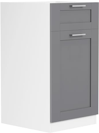 VCM Küchenmöbel Unterschrank Weiß/Anthrazit 40x46x82 cm 1 Tür 2 Fächer | Stauraum für Töpfe und Vorräte - Einbauküche - Für Paare - Holzwerkstoff mit höhenverstellbaren Füßen