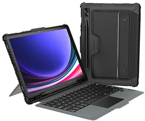 Nillkin Bumper Funda de teclado adecuado para Samsung Galaxy Tab S9 Plus | Funda de teclado Bluetooth con | Funda de libro con cámara deslizante | Estándar, Stylus Titular y Teclas Iluminadas | Negro