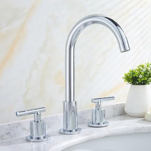 ZYCDP Wasserhahn Bad 3 Loch Mischbatterie Waschbecken Bad Zweigriff Badezimmer Armatur Messing Waschtischarmatur Bad, Chrom
