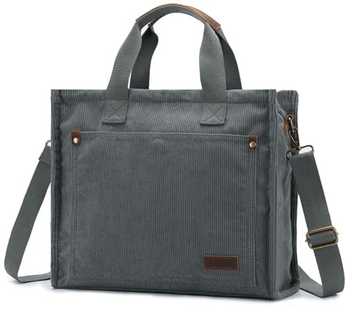 VASCHY Corduroy Handtasche Damen, Casual Leichte Umhängetasche Arbeitstasche Tote Bag Hobo Schulter Crossbody Tasche Reise Arbeit Grau