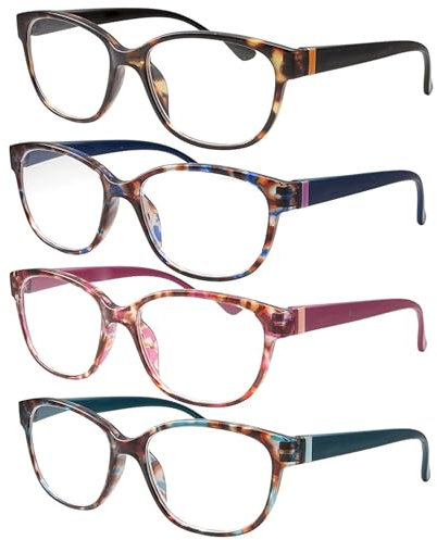 grinderPUNCH Occhiali da Lettura per Donna Graduati per Presbiopia Montatura leggera Occhiali da Lettura Leggeri Con Cerniera a Molla (Confezione da 4: nero, rosa, blu navy, verde acqua, 2, x)