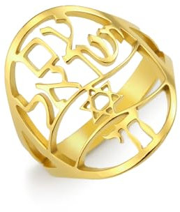 UNIFT Hebräischer Chai-Stern des Daivd Ring für Damen und Herren, Edelstahl, Judentum, Symbol des Lebens, Buchstabenring, hebräischer Gebetsschmuck, Passahgeschenk, Edelstahl