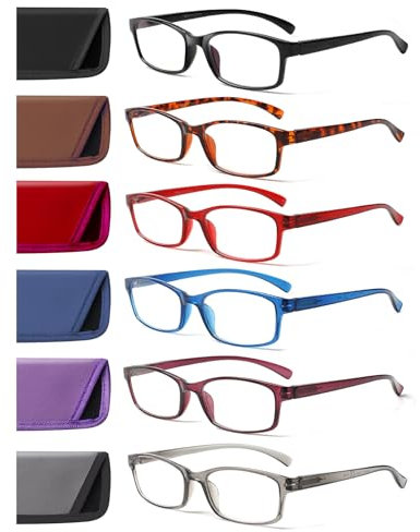 Kerecsen Reading Glasses Men Women 6 Pack Fashion Spring Hinge Readers Comfortable Glasses for Reading(1.5, 6 Multicolour)