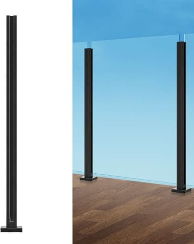 VEVOR Abrazadera de Vidrio, Soporte de Barandilla de Vidrio de 1050 x 105 x 105 mm para Vidrio Templado de 10-12 mm de Espesor, Acero Inoxidable 304, para Balcón, Jardín, Cubierta, Escalera, Negro