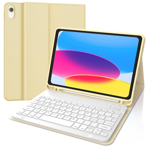 Occtingkind, Tastiera per iPad A16 2025 e iPad 10 Gen 2022, Custodia con Tastiera per iPad10.9/11, Cover Magnetica Staccabile Bluetooth Keyboard iPad10, Italiano Layout, USB C, Giallo