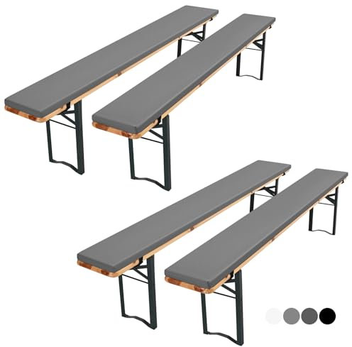 Pesonlook 4er Set Bierbankauflage für Bierzeltgarnitur, Bankauflage mit Reißverschluss 220 x 25 x 3cm, waschbare Bierbankauflagen, gepolsterte Auflage für Biertisch und Partyzeltgarnitur (grau)