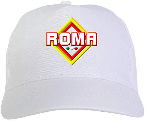 Cap, weiß, bestickt, Roma mit Tricolore, sportlich, aus Polyester, 5 Paneele, Weiß, One size