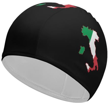 Italia Italie Carte Italienne Drapeau Bonnet de Bain Confortable Femmes et Hommes Chapeau de Bain Classique pour Cheveux Longs et Courts