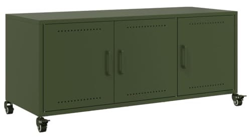 vidaXL Meuble TV, Armoire de Télévision avec Portes, Support Télé avec Rangement Salon Salle de Séjour, Vert Olive 100,5x39x43,5 cm Acier