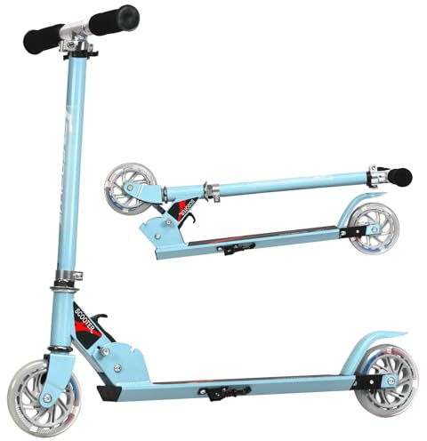 KOMFOTTEU Kinder Scooter mit LED Rädern, Kinderroller höhenverstellbar & Klappbar, Kickscooter Cityroller aus Aluminium, Tretroller kinderscooter für Kinder ab 4 Jahre
