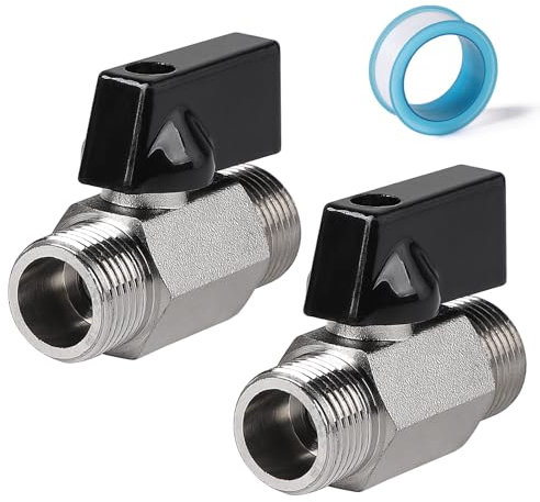 EFUTURETIME 2 x Mini Kugelhahn Absperrventil, 3/8AG x 3/8 AG Absperrhahn, Messing Vernickeltes Kugelventile mit Teflonband
