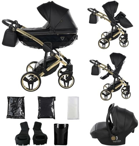 Junama Kinderwagen Diamond Fluo 2in1 3in1 4in1 (04 - Schwarz, 3in1 mit Autositz)