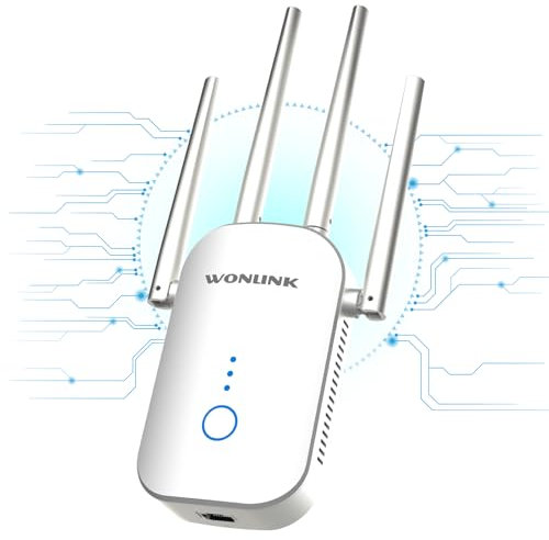WONLINK WLAN Verstärker, 1200Mbit/s Internet Verstärker Dualband WLAN Repeater mit 4*Antenna, Ethernet-Anschlussvon, WPS, WLAN Booster von Repeater/AP/Router Modus, Simple Einrichtung, EU Plug, Silber
