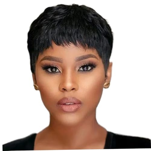 Broissures de cheveux humains courtes 3 pouces Pixie coupée en dentelle à perruque avant avec une frange, un look sans glues et naturel pour les femmes noires