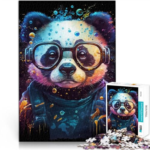 Puzzle für Erwachsene mit 1000 Teilen „Kosmischer Panda mit Brille“, Denkspiel, ganze Familie,38x52cm