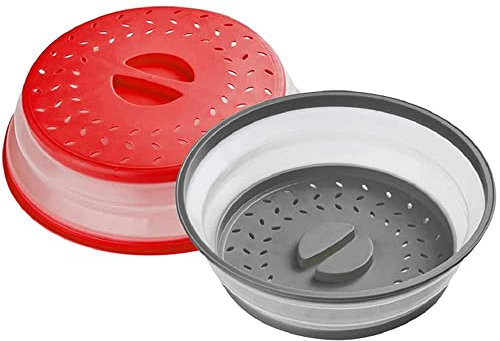 WUBCIX Microwave Splatter Cover,Microwave Cover for Food Fruit Drainer,BPA-Free Dishwasher Safe 10.5 inch GreyRed.