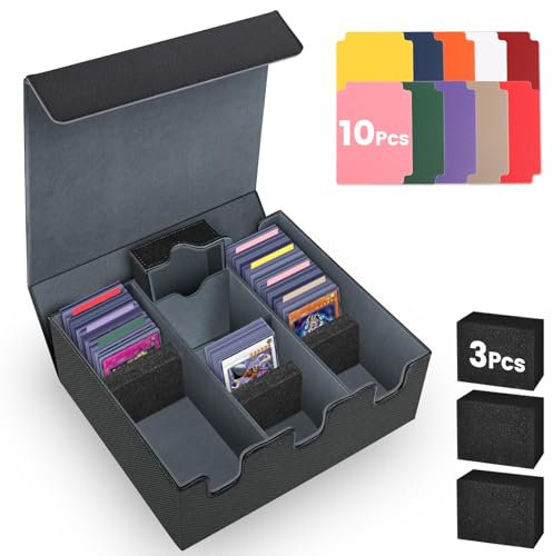 TTAWIFT Sammelkarten-Aufbewahrungsbox für 1800+ Karten, Premium Magnetische Trading Card Storage Box für TCG Karten und PTCG Sports Karten, PU Leder Karten Deck-Box mit 10 Kartenteilern(Schwarz)