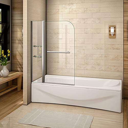 Probaty Bathrooms Bath Shower Screen Glass 180°Pivot Door Panel+Shelves+Towel Rail 1000x1500mm