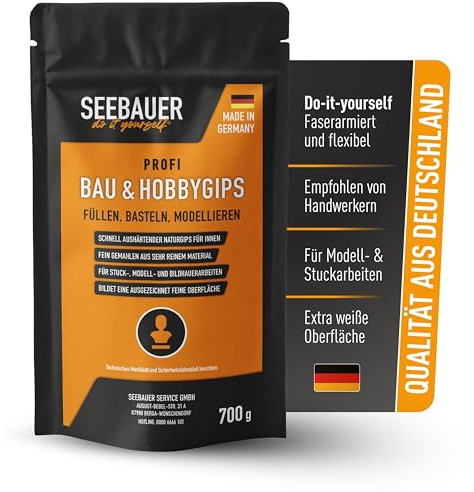 SEEBAUER diy® Bau- und Hobbygips | Modelliermasse zum Gießen und Füllen | Gips zum Einsetzen von Dübel | Geruchslose Spachtelmasse zum Renovieren | Wiederverschließbar (700 g)