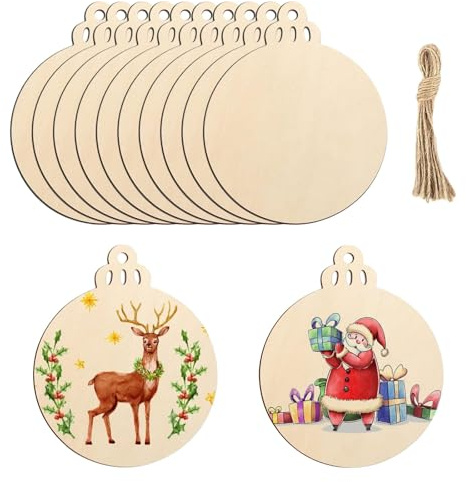 Holzscheiben Dünn Rund, 10 Stück Weihnachten Holz Ornamente Runde, Holz Scheiben Holzanhänger, Holzplatte Rund 15 cm, Christbaumschmuck, für Hochzeit Weihnachten Partydekoration