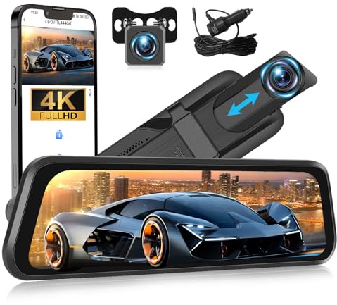 OiLiehu 9,66 Zoll IPS Touchscreen 4K HD Spiegel Dashcam mit Rückfahrkamera WiFi Dash Cam Auto mit G-Sensor/APP Steuerung/WDR/BSD/LCA/Parkmonitor/150 °Weitwinkel/Nachtsicht/Loop Aufnahme