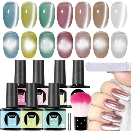 Magnet Gel Nail Polish | 7 Colors Magnetic Polish with Brush - Shimmer Nail Oil Set | for Home Salon Manicure Vacation Daily Formal Casual Festive Holiday Wedding Girlfriend Women