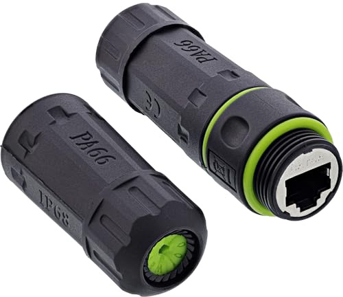 InLine Patchkabelkupplung Cat.6A, IP68 wasserdicht, geschirmt, RJ45 Buchse zu Buchse, Ethernet LAN Verbinder für Outdoor, Industrie, wetterfest, 69927H