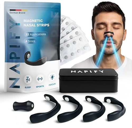 Magnetic Nasal Strips (32 Days) – Magnetic Nose Strip for Snoring – Strong Adhesive from Germany – for Free Breathing, Sports Performance & More Focus Anti-Snoring Stopper - Nap-S02