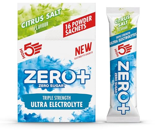 HIGH5 ZERO+ Ultra Electrolytes Hydration Sachets, Citrus Salt, 16 x 17.5g | Triple strength hypotonic sugar free electrolyte powder. Fast fluid absorption, rehydration sachets for endurance.