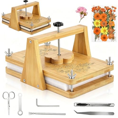 Presse à Fleurs, Kit Pressage Floral Cadeau Presse-livres Passionnés Loisirs Créatifs Bois 27,5 x 17,5 cm Outil Artistique DIY Fleurs Plantes Séchées Comprend 10 Feuilles Transfert 2 Plaques Séchage