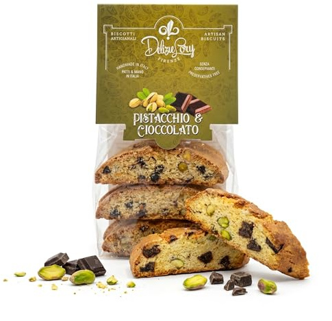 Biscotti Toscani Artigianali Pistacchio e Cioccolato Delizie Lory | Biscotti Fatti a Mano, Senza Conservanti, 200g
