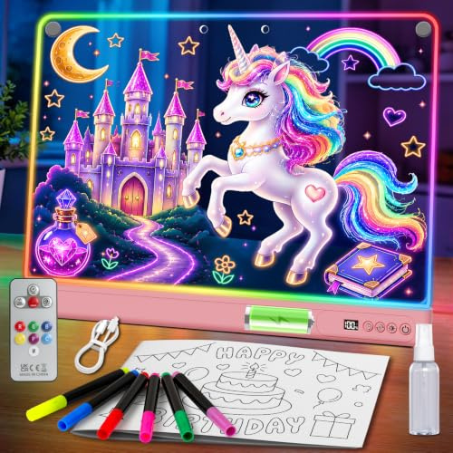 WEVOL LED Zeichenbrett für Kinder, 30x40cm Wiederaufladbare LED Notiztafel mit Farben und 15 Lichtmodi, Maltafel Acryl Doodle Board Nachtlicht mit Timerfunktion, Mädchen Jungen Teenager Geschenk