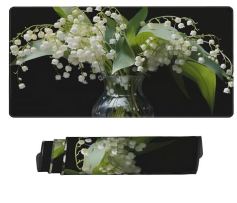 Gaming musmatta XXL svart, stor musmatta 700 x 300 x 3 mm, stor musmatta skrivbordsunderlägg klockblommor vattentät, sydda kanter musmattor, halkfri gummibas musmatta -MP1293